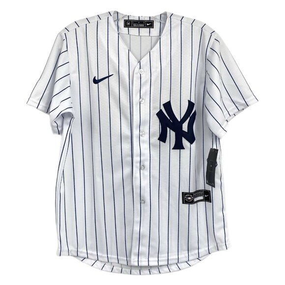 Nike MLB White Blue Yankees Button-Up JerseyBoys Size L